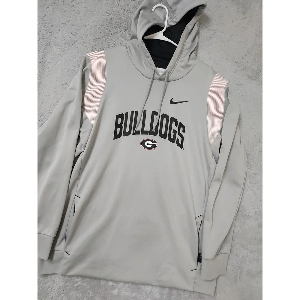 Georgia Bulldogs Hoodie Mens Large Nike NCAA On Field Therma Fit Gray Drawstring